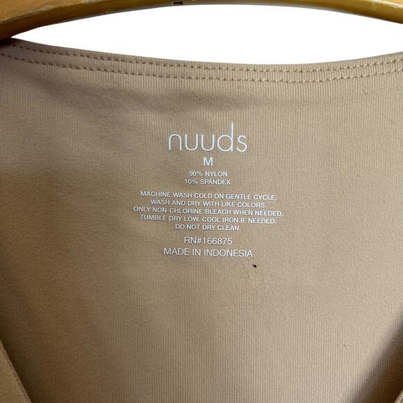 Nuuds Seamless Long Sleeve Shirt Scoop Crewneck Oat Tan Nylon Top Slimming M - Picture 3 of 7